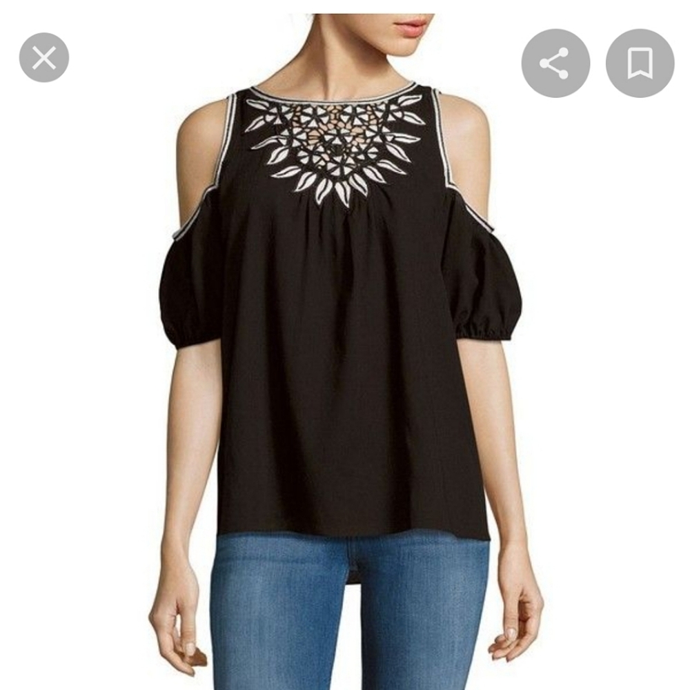 Max Studio Embroidered Cold Shoulder Top